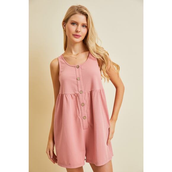 Heyson NWT Pink Textured Button Front Romper with Pockets Size Medium - Picture 1 of 8